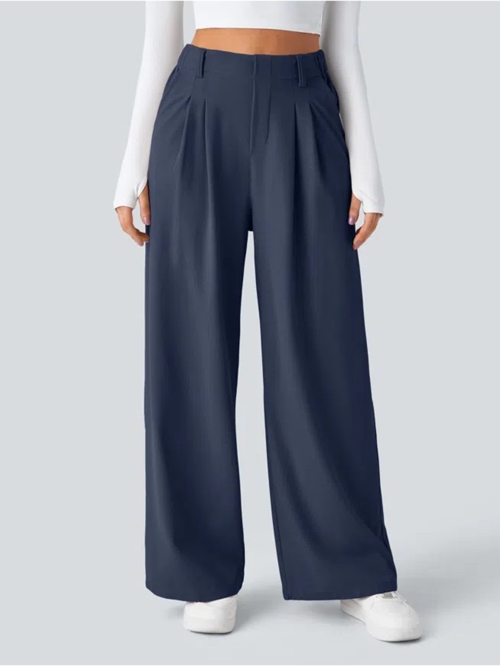 Halara Women’s High Waisted Wide Leg Waffle Work Pants Size M Tall Harbor Ink